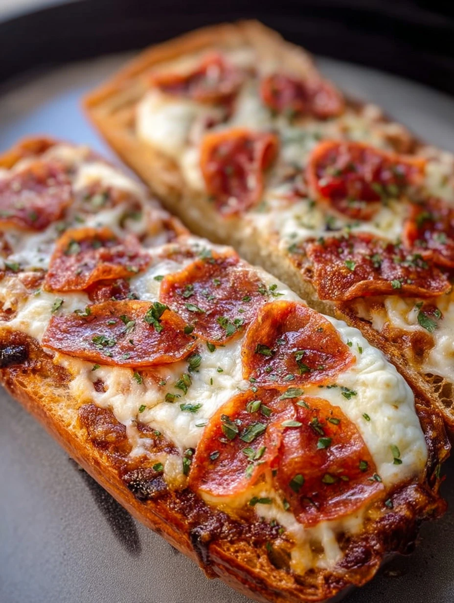 Delicious Air Fryer French Bread Pizza topped with cheese and toppings.