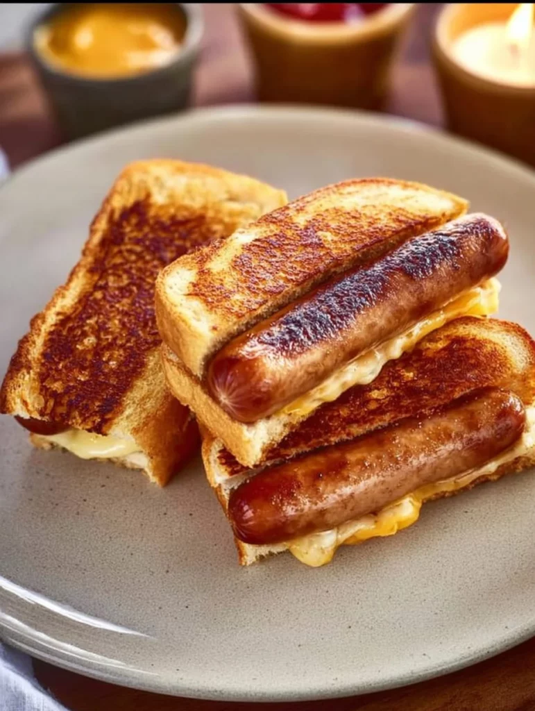 Air Fryer Grilled Cheese Hot Dogs served on a plate