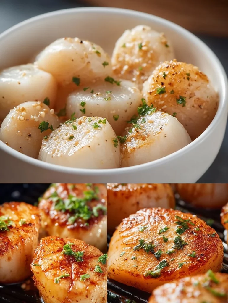 Delicious air fryer scallops served on a plate with garnish