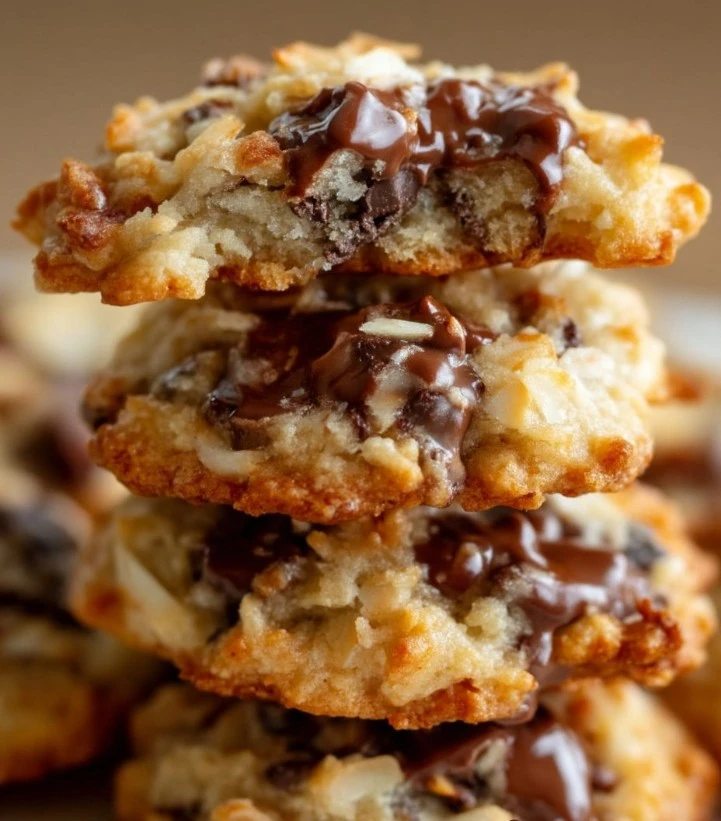 Delicious homemade Almond Joy Cookies with chocolate and coconut