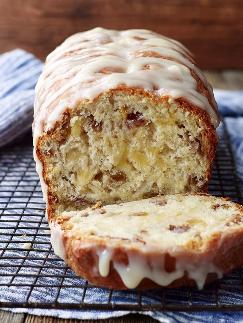 Delicious Apple Bread topped with Cinnamon Streusel in a rustic setting