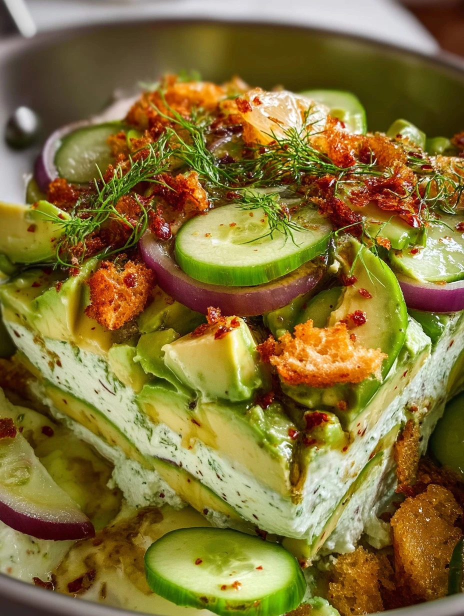 Colorful avocado salad with fresh vegetables and dressing