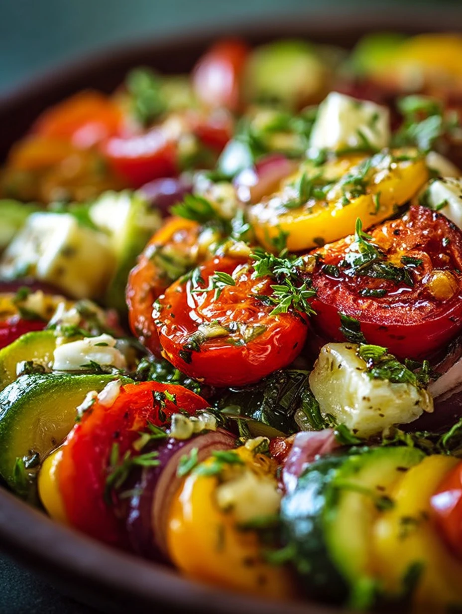 Colorful summer marinated veggies for backyard gatherings