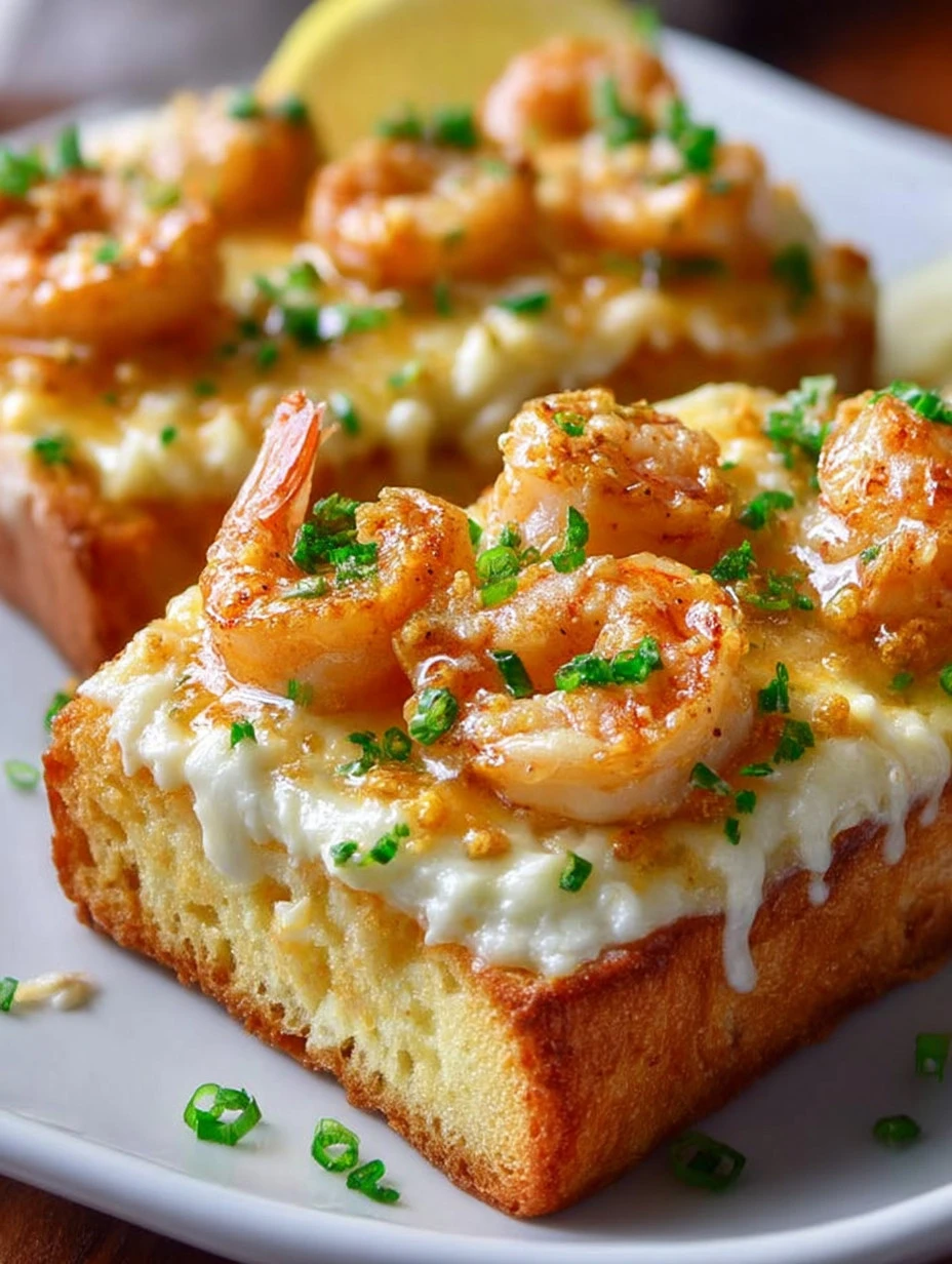Delicious baked shrimp toast appetizer topped with herbs and spices.