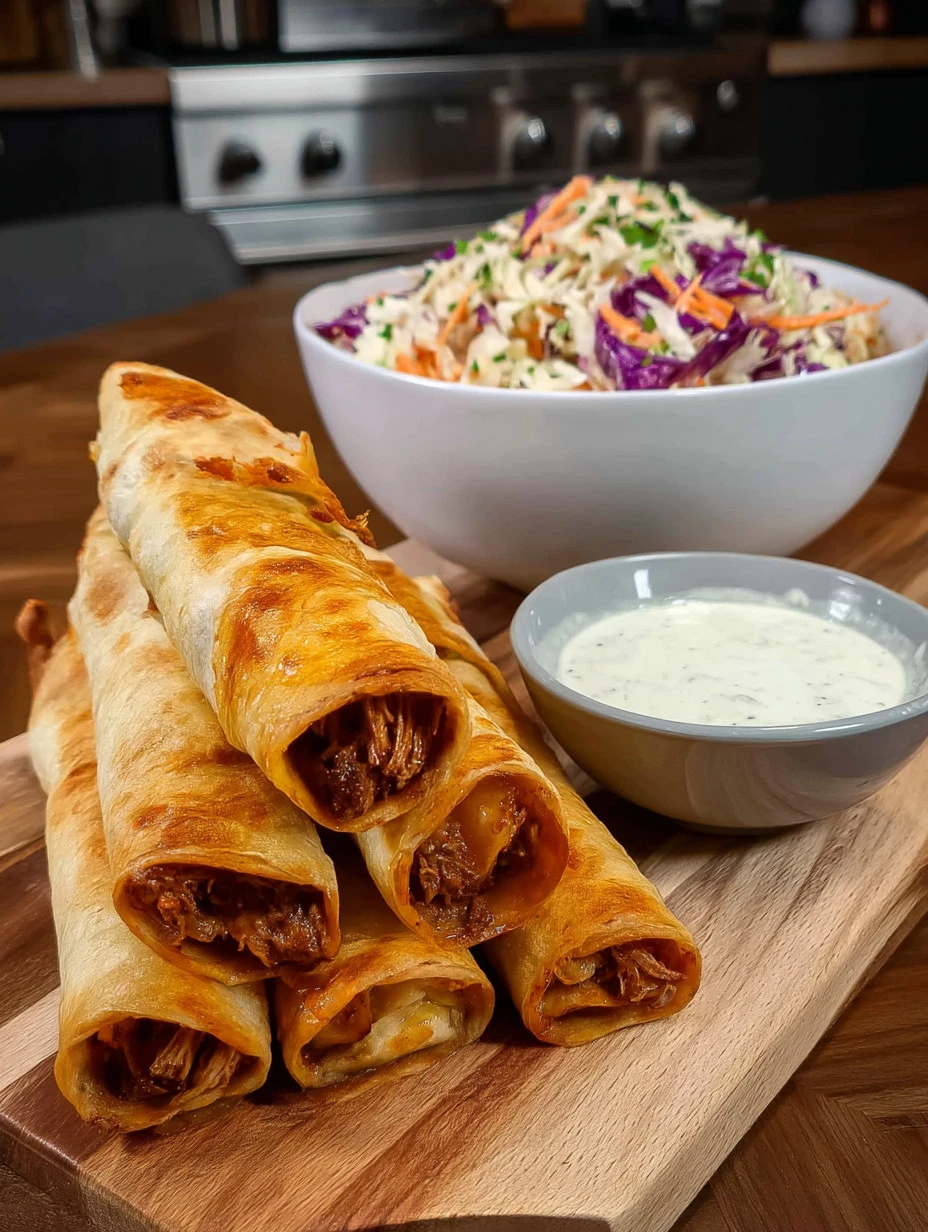 BBQ Chicken Roll Ups with melted cheese and fresh herbs on a plate
