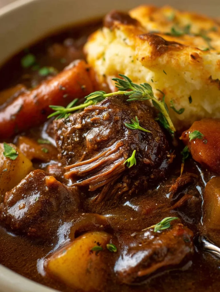 A delicious bowl of beef stew with tender chunks of meat and colorful vegetables.