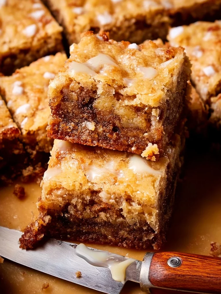Delicious homemade blondies with caramel and chocolate chips