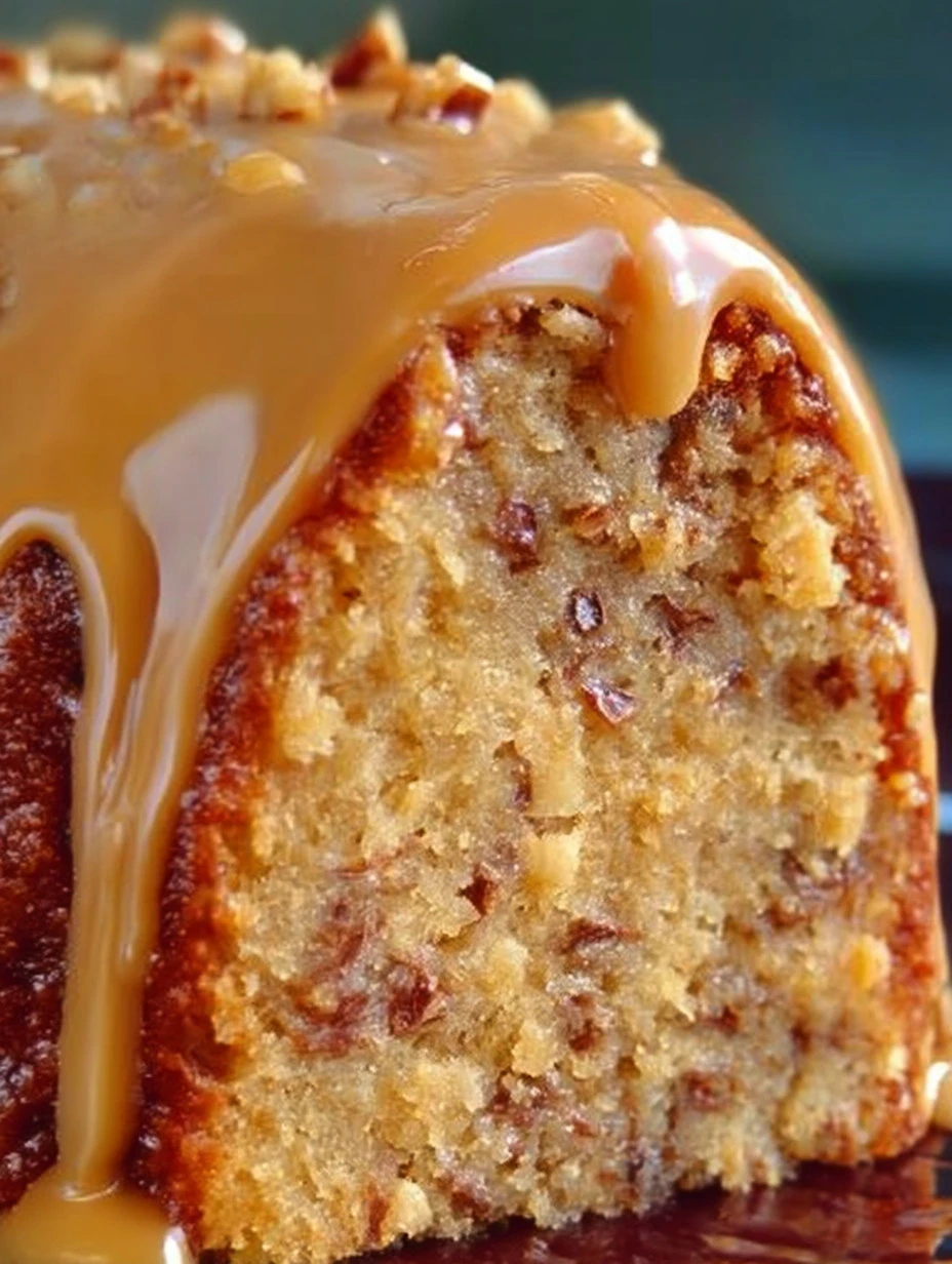 Brown Sugar Caramel Pound Cake with a rich glaze on a rustic plate
