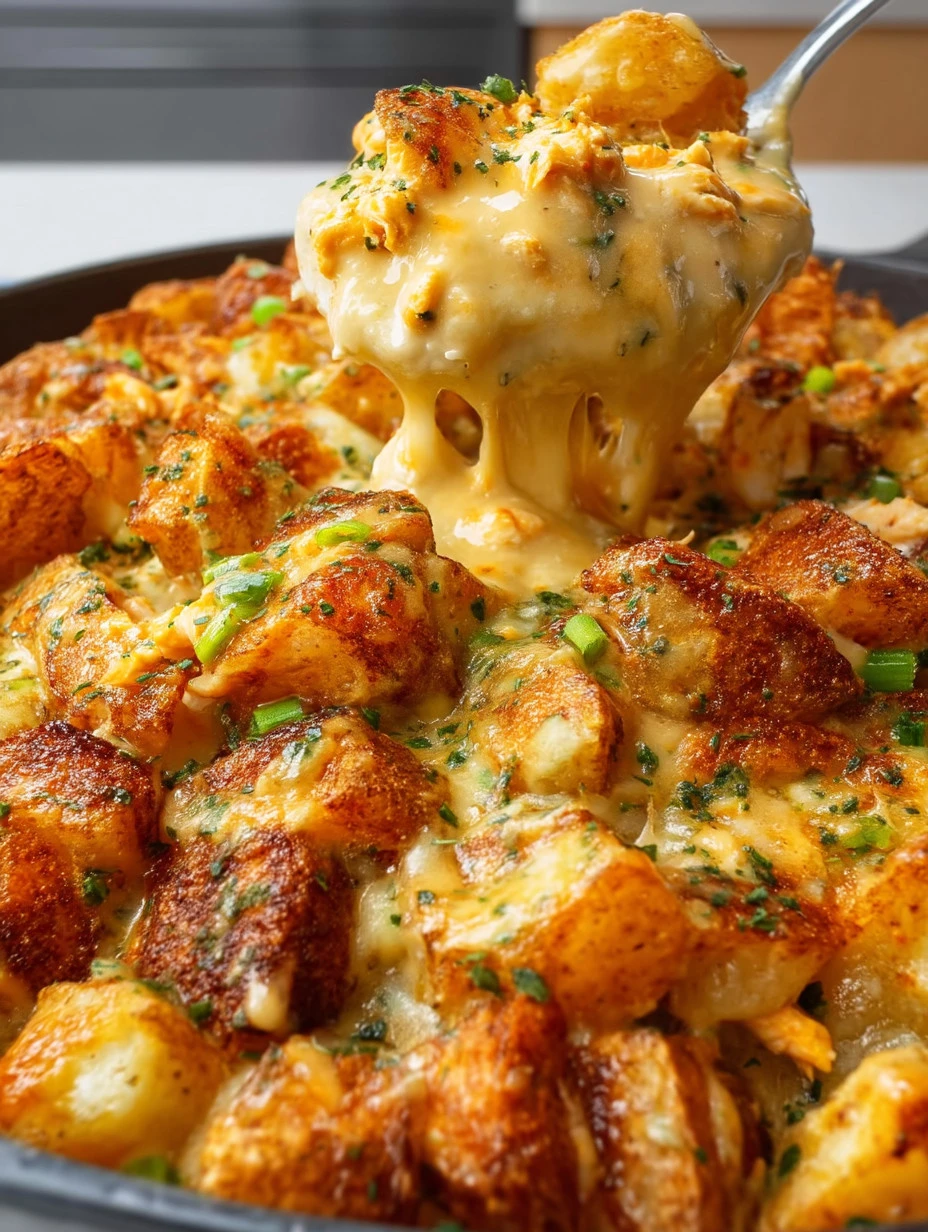 Buffalo Chicken and Cheesy Ranch Potatoes dish ready to serve