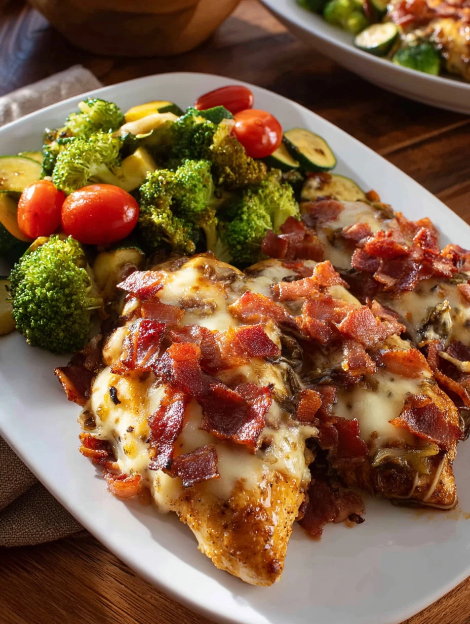 Delicious Buffalo Chicken with Bacon and Cheese served on a plate