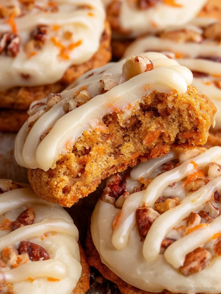 Delicious homemade Carrot Cake Cookies with cream cheese frosting