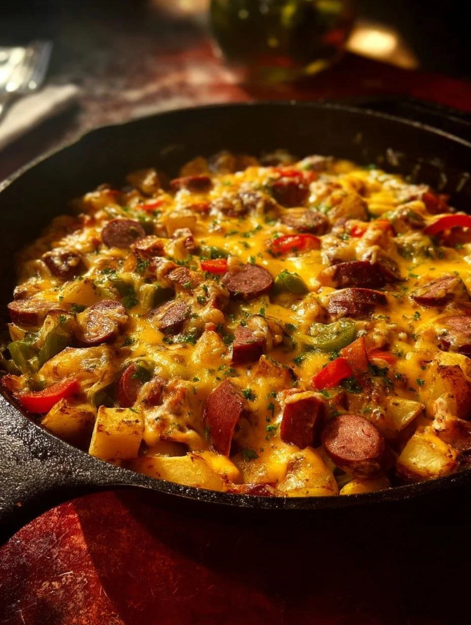 Cheese Potato Casserole with smoked sausage, a creamy and delicious dish