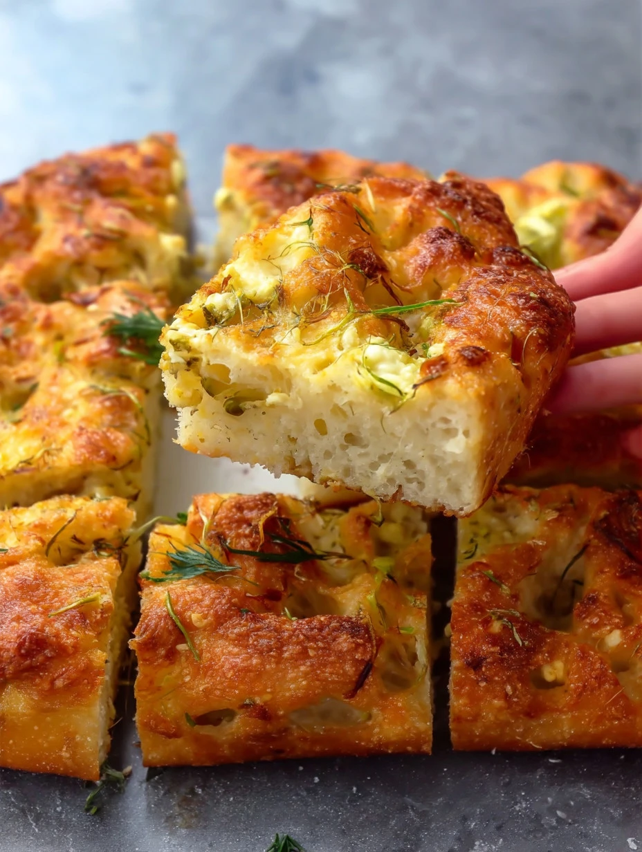 Cheese Stuffed Focaccia with melted cheese and golden crust