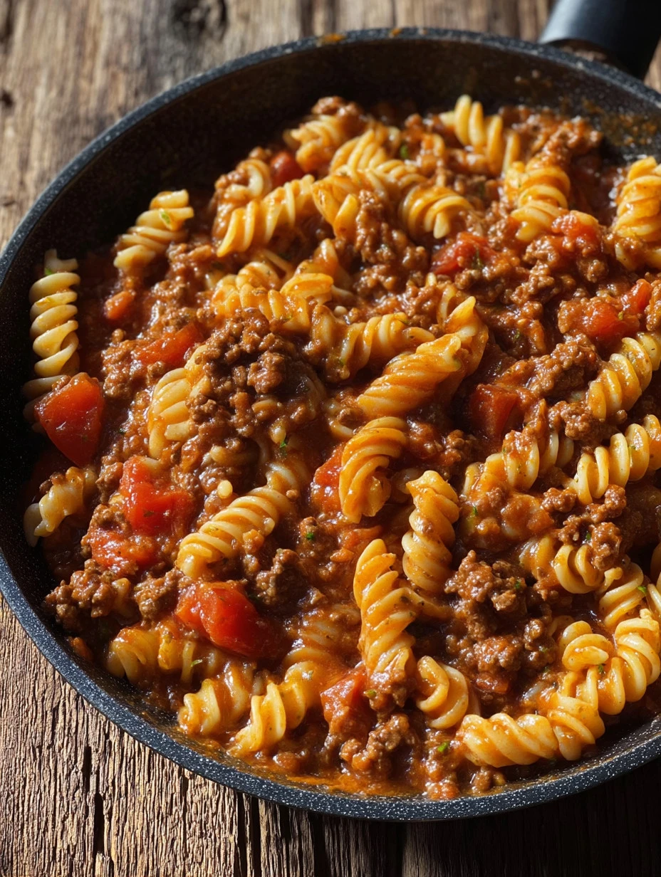 Delicious cheesy beef and macaroni dish served in a bowl