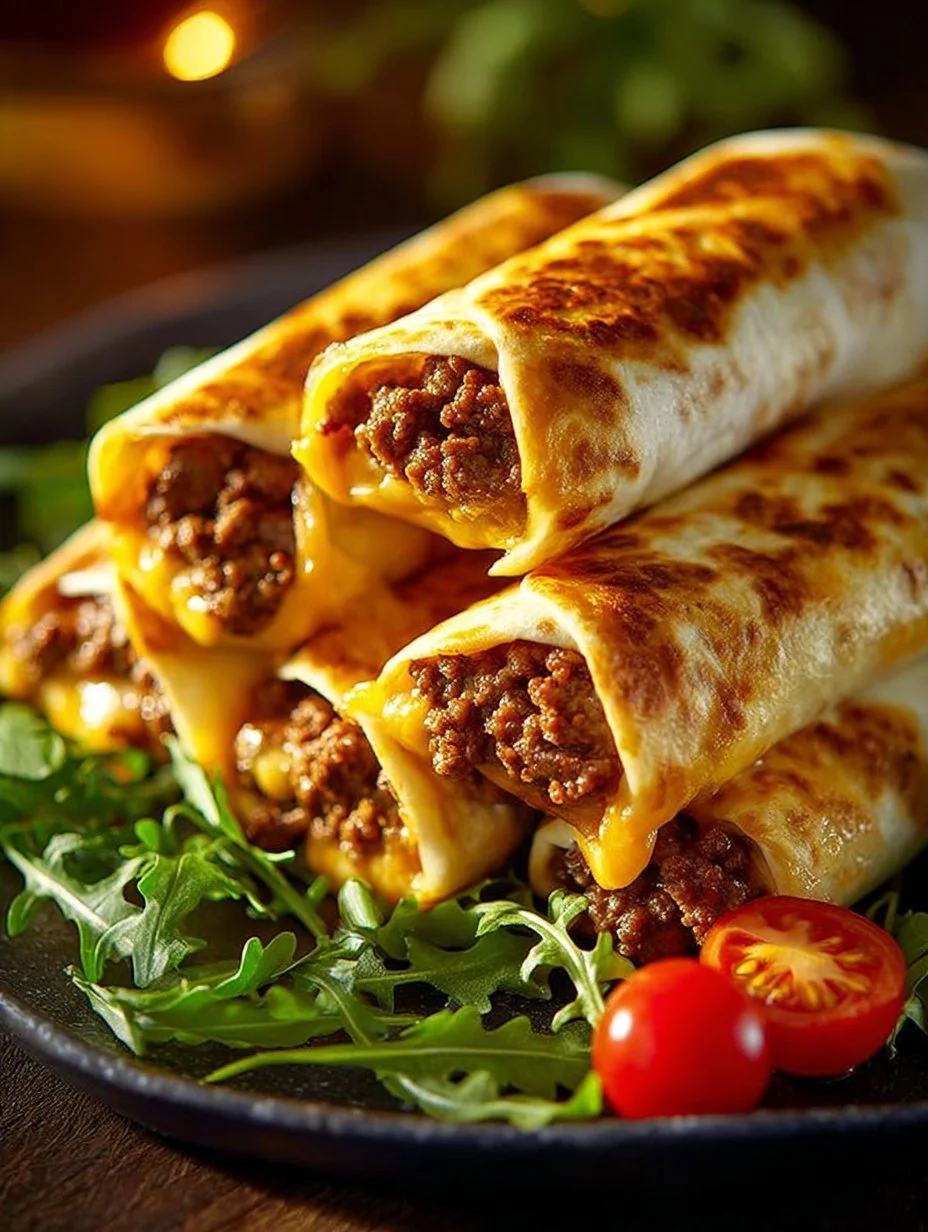 Delicious Cheesy Beefy Burritos filled with beef and cheese