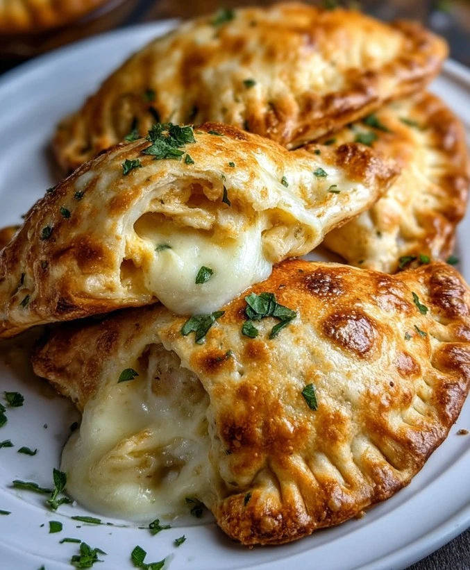 Cheesy Chicken Alfredo pockets baked to perfection, filled with creamy chicken and cheese.