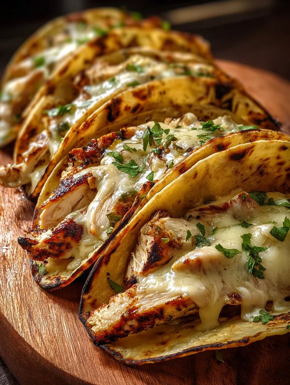 Cheesy garlic chicken wraps served with fresh vegetables and drizzled sauce.