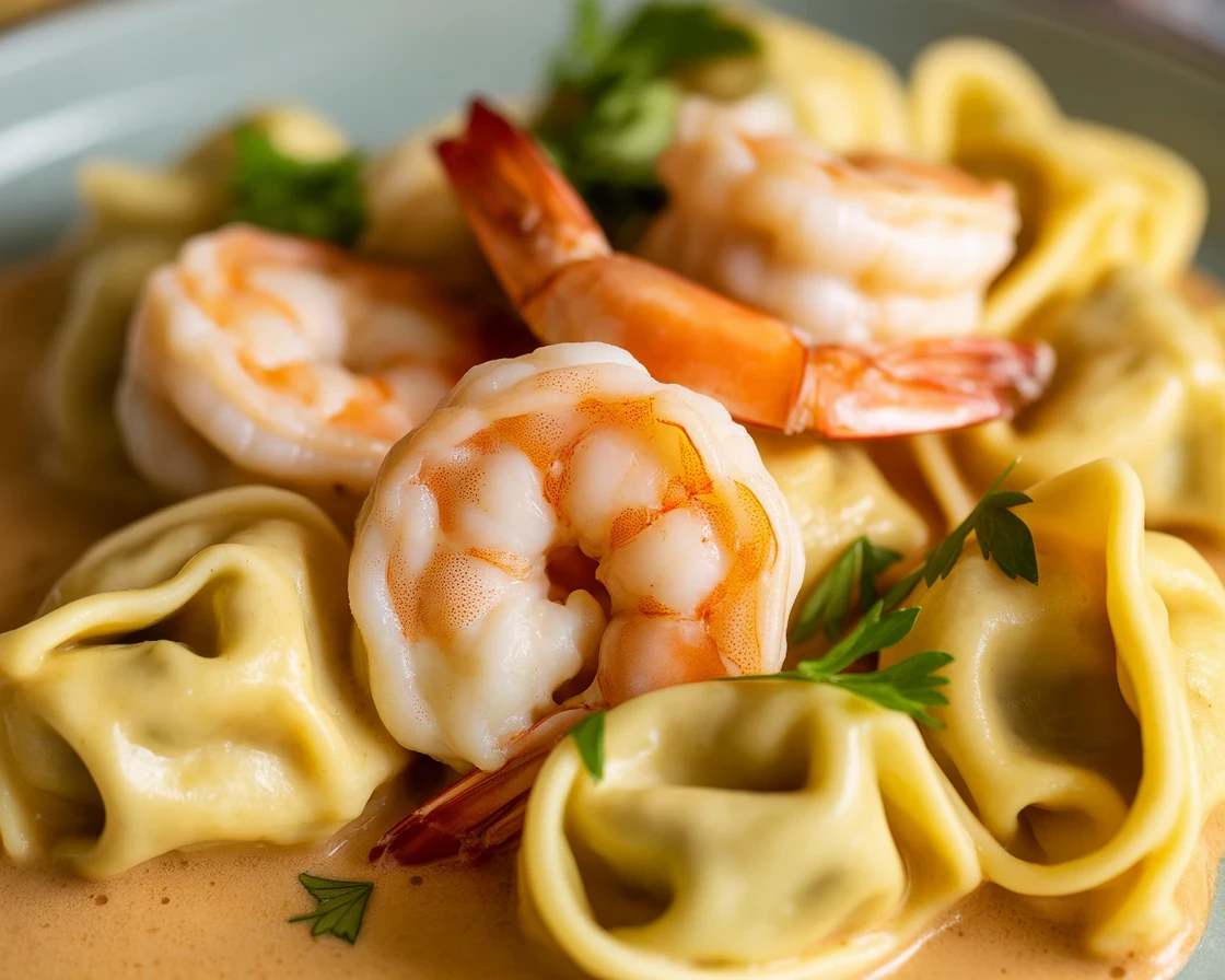Cheesy Skillet Shrimp and Tortellini with Alfredo Sauce and Fresh Ingredients
