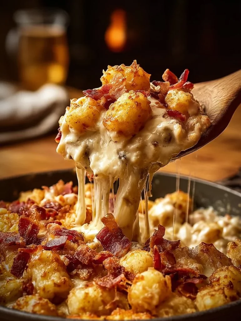 Savory Chicken Bacon Crunch Casserole with crispy bacon and crunchy topping