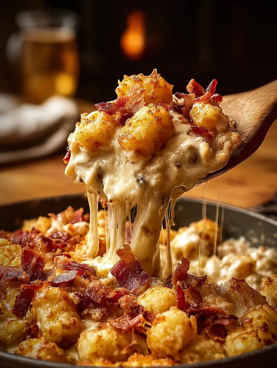 Savory Chicken Bacon Crunch Casserole with crispy bacon and crunchy topping