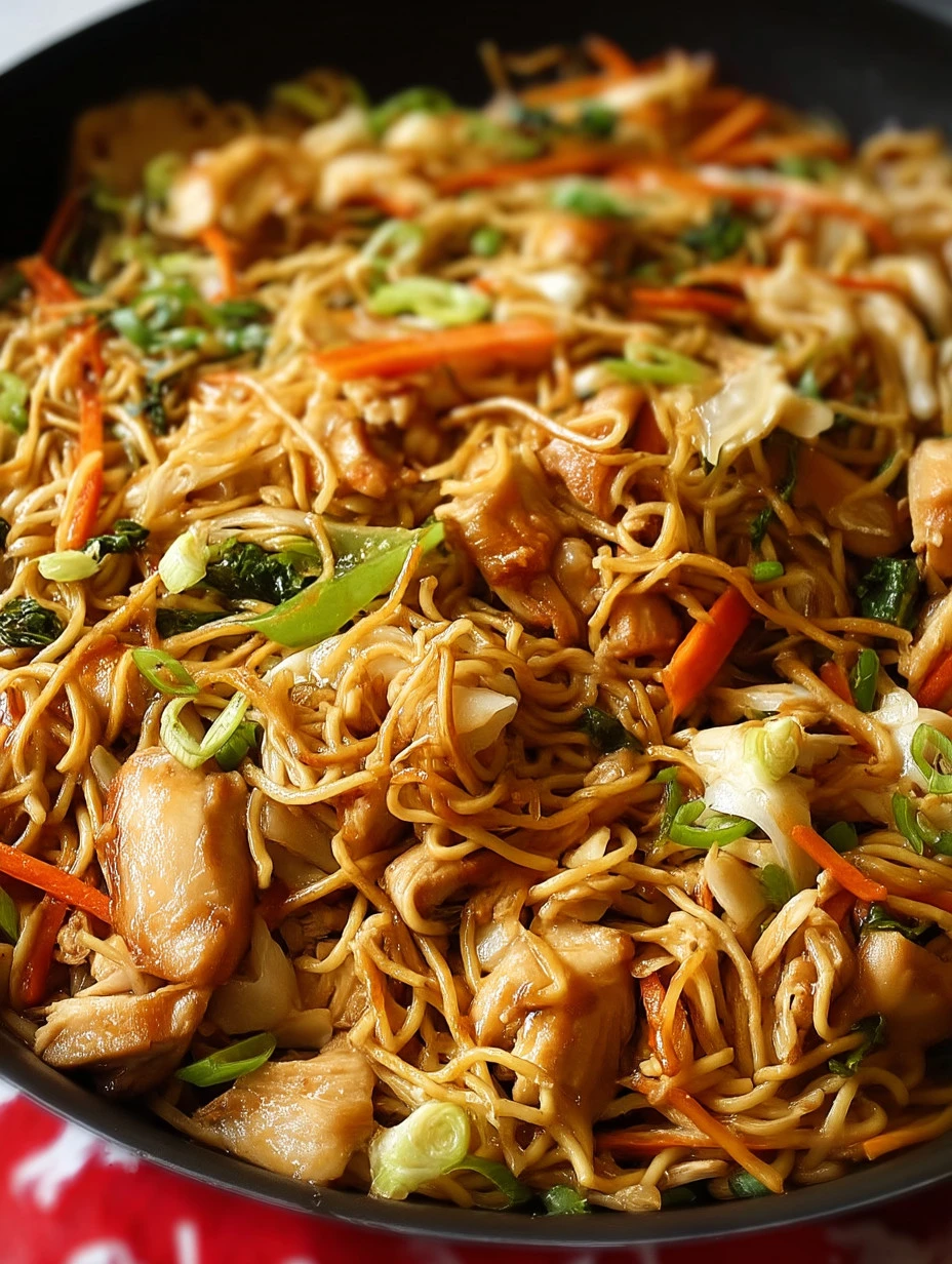 Delicious Chicken Chow Mein served with fresh vegetables