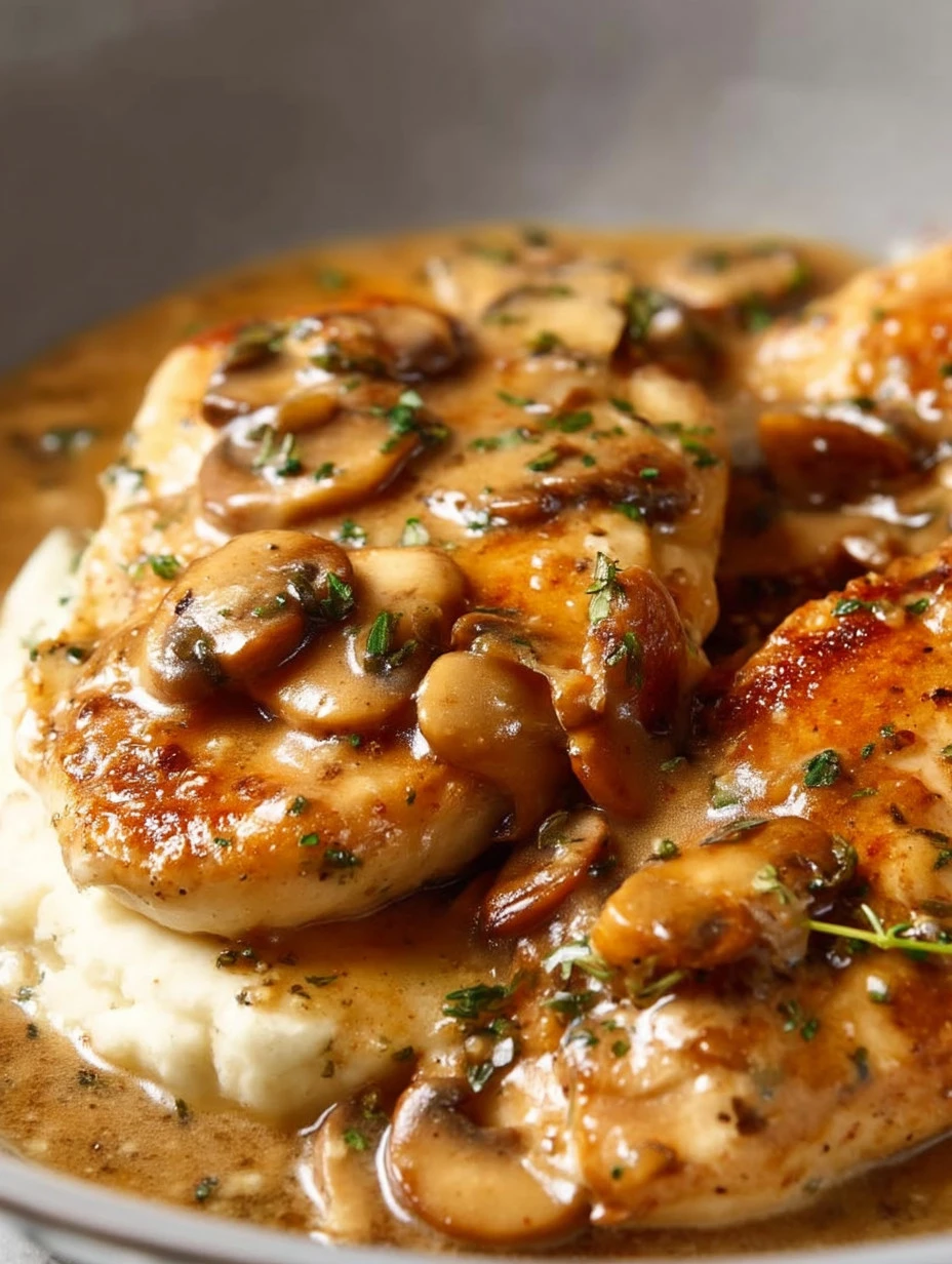 Delicious Chicken Marsala served with mushrooms and a rich wine sauce