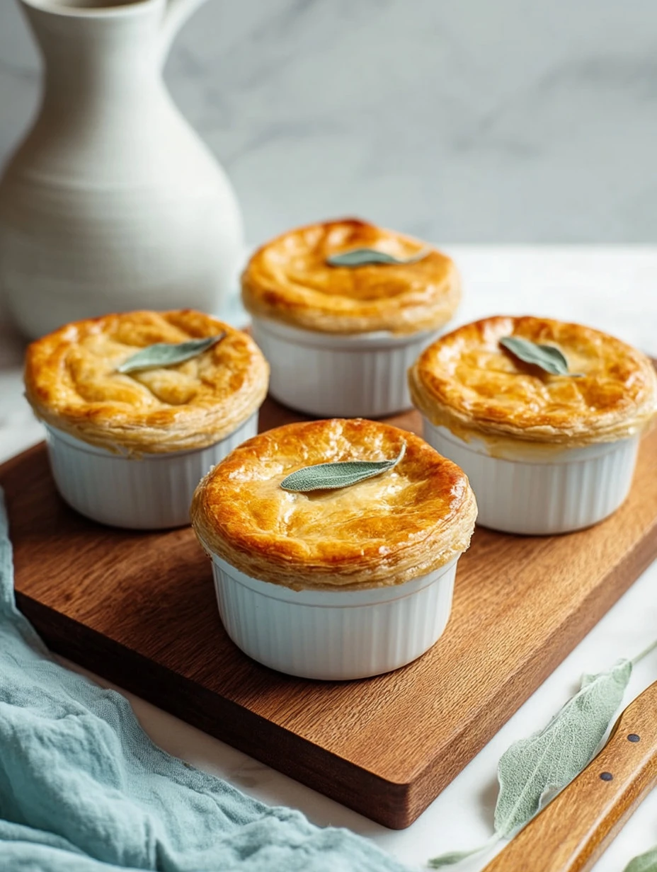 Delicious Chicken Pot Pies with Roasted Vegetables ready to serve