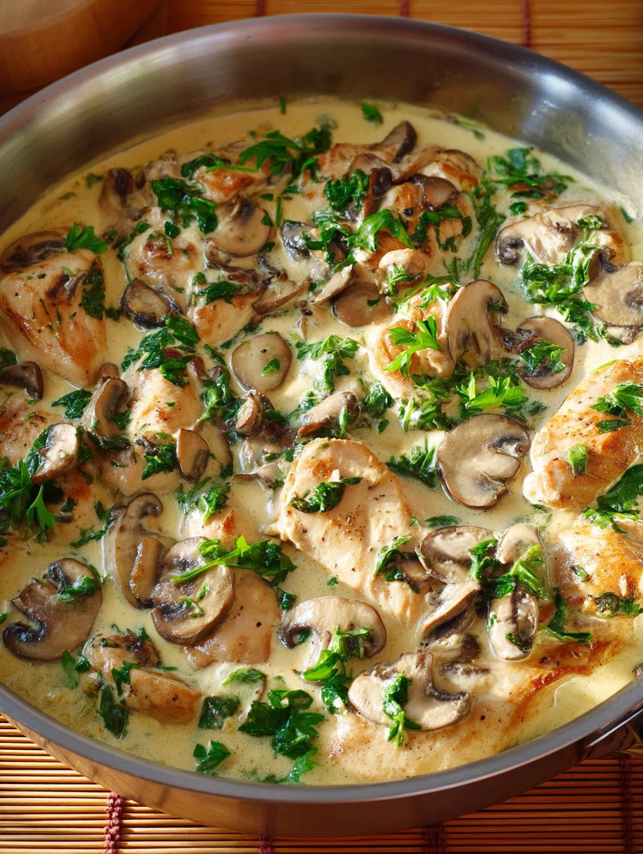 Low carb oven dish featuring chicken, spinach, and mushrooms for a healthy meal.