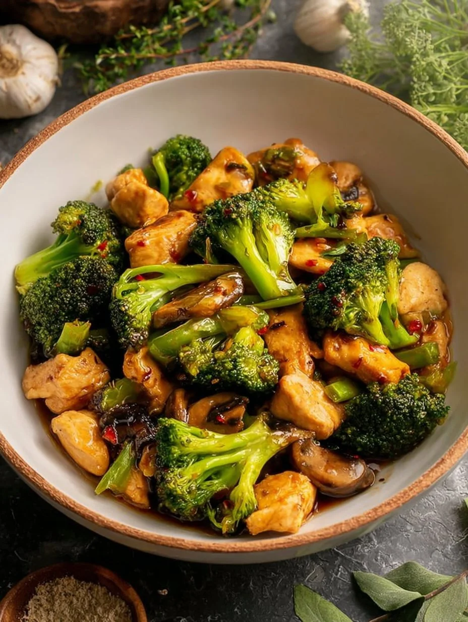 Colorful chicken veggie stir fry with fresh vegetables in a skillet