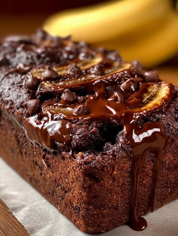 Delicious homemade Chocolate Banana Bread loaf fresh out of the oven