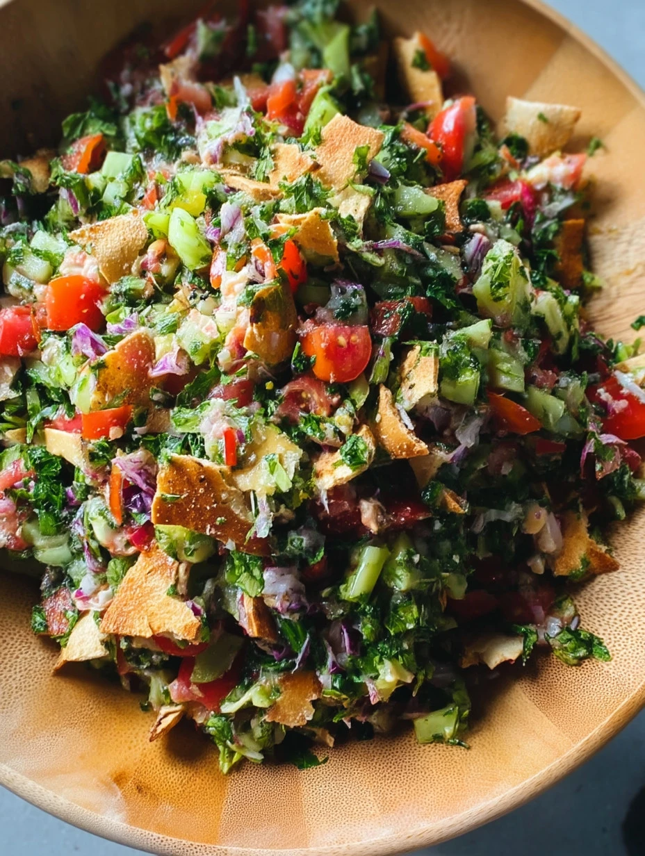 Chopped Fattoush Salad topped with crispy Pita Chips