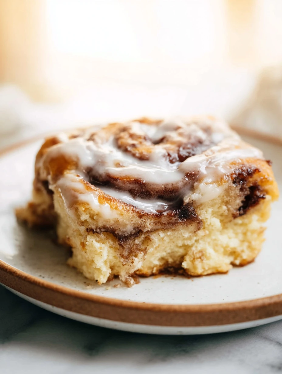 Delicious cinnamon roll cake topped with creamy icing and cinnamon swirl
