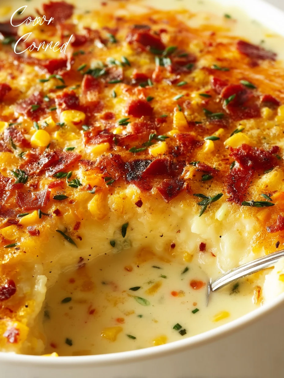 Delicious bowl of homemade corn chowder garnished with herbs