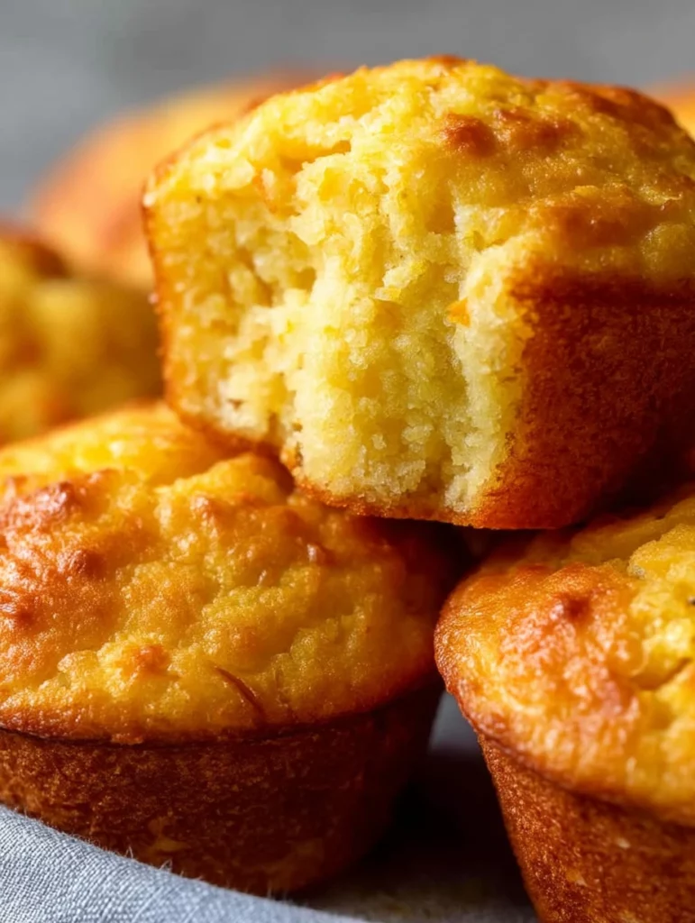Freshly baked cornbread muffins on a wooden table with butter