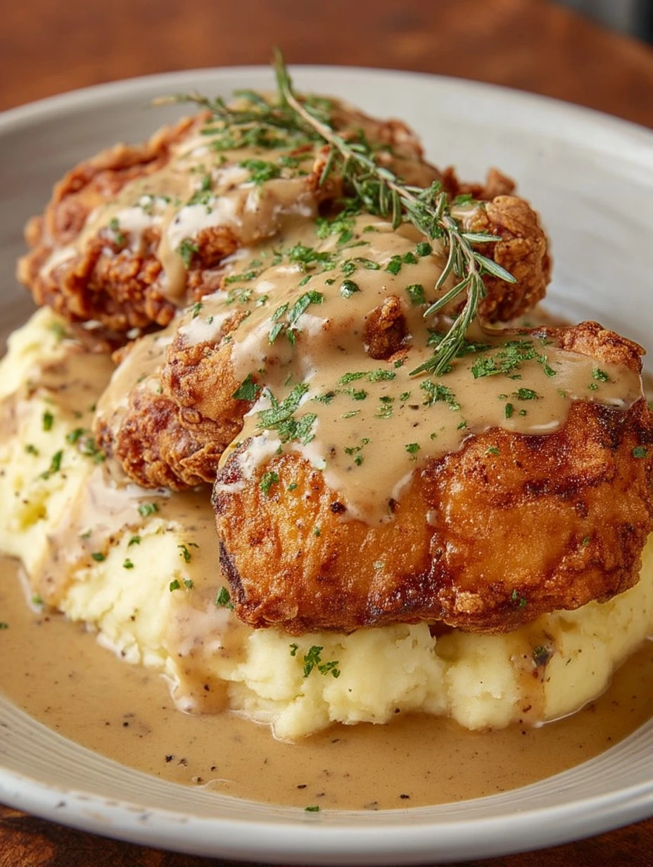Delicious country fried chicken served with creamy gravy