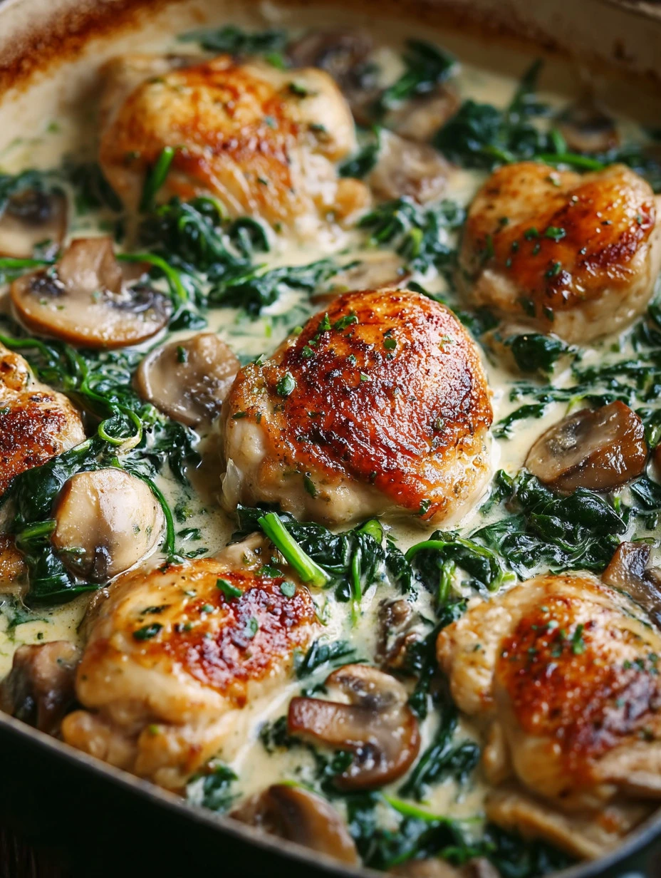 Creamy spinach chicken bake topped with melted cheese for a delicious meal.