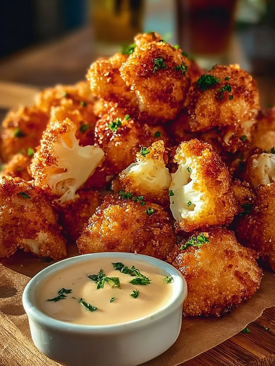Crispy air-fried cauliflower topped with melted cheese and garlic seasoning