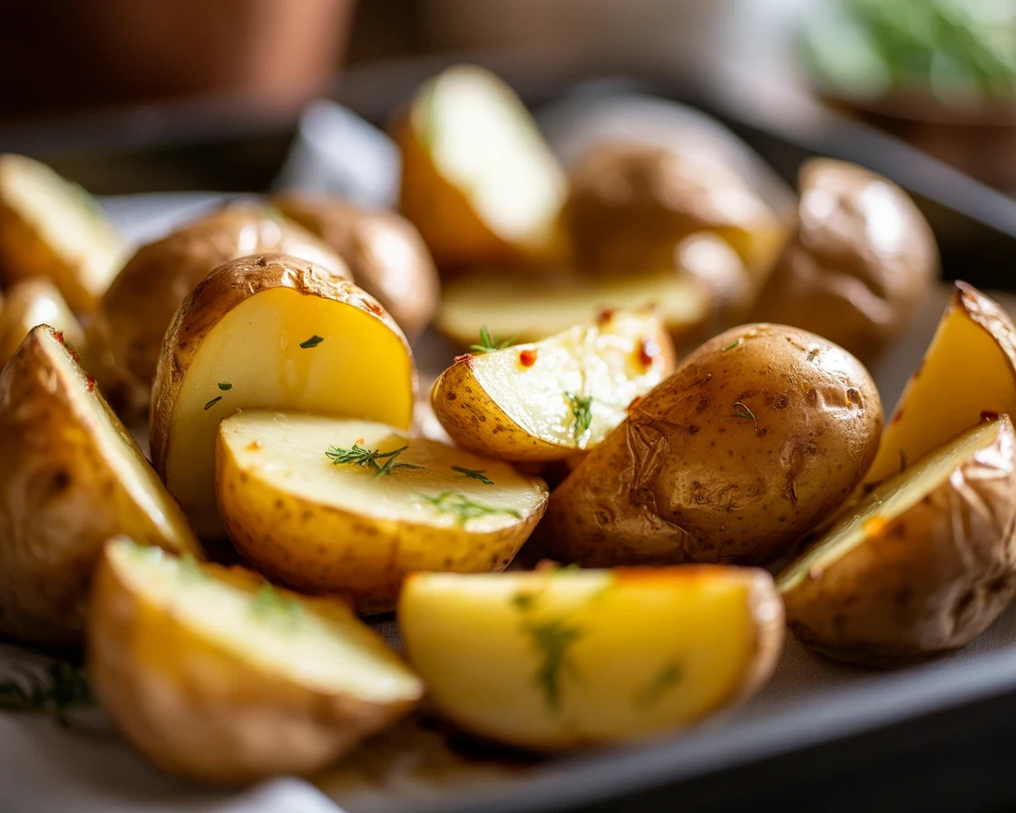 Crispy oven-roasted potatoes served as a delicious side dish.