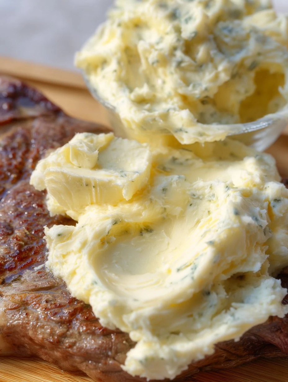Homemade steak butter on a perfectly grilled steak.