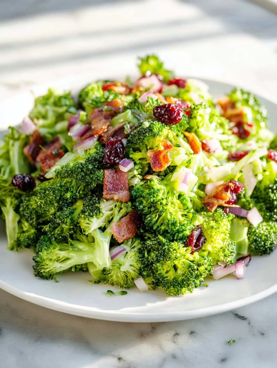 Easy and fresh broccoli salad recipe with crunchy vegetables