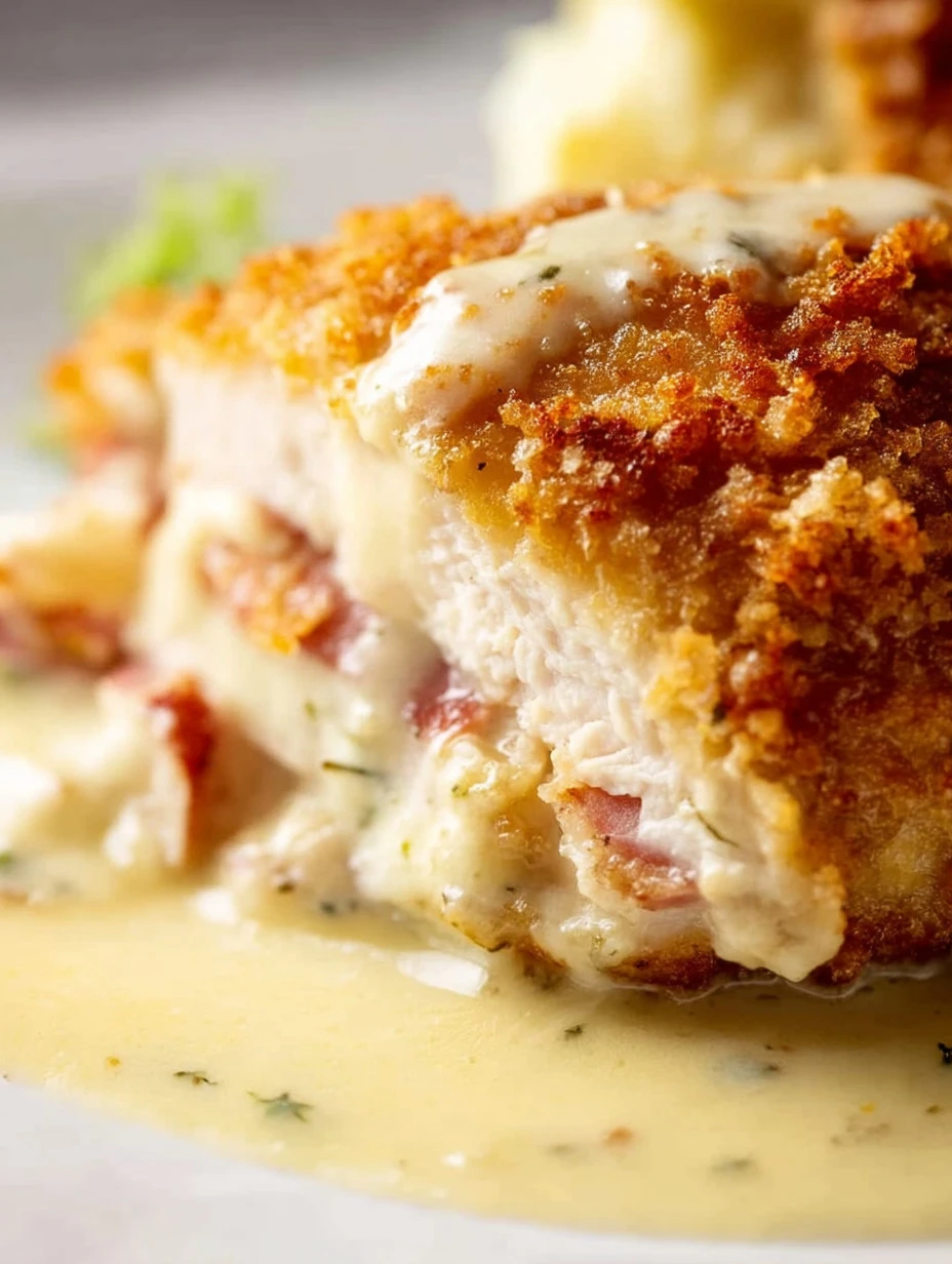 Easy chicken cordon bleu recipe with chicken, ham, and cheese