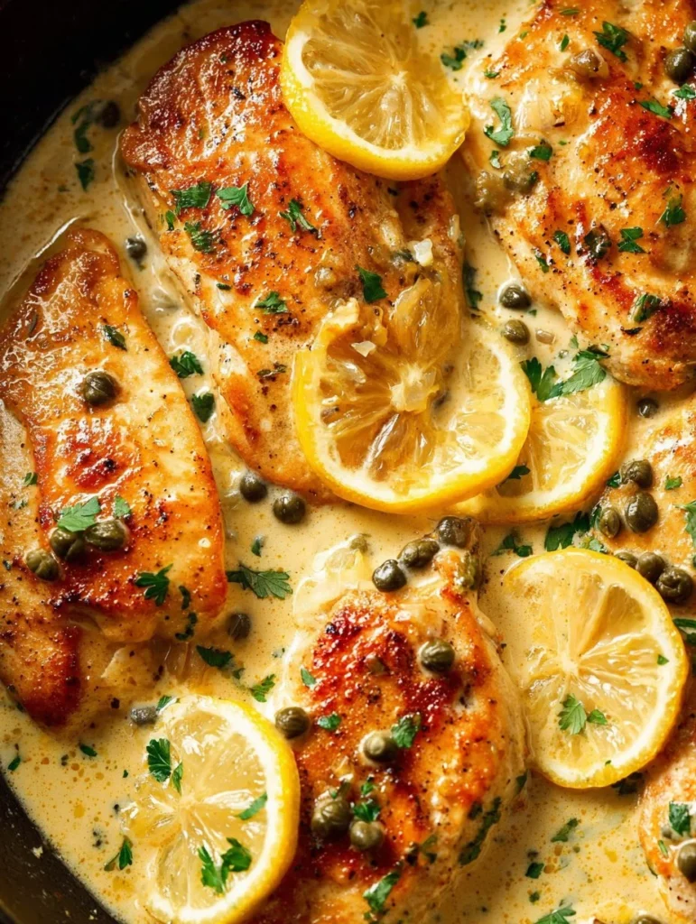 Delicious easy chicken piccata with lemon and capers served over pasta.