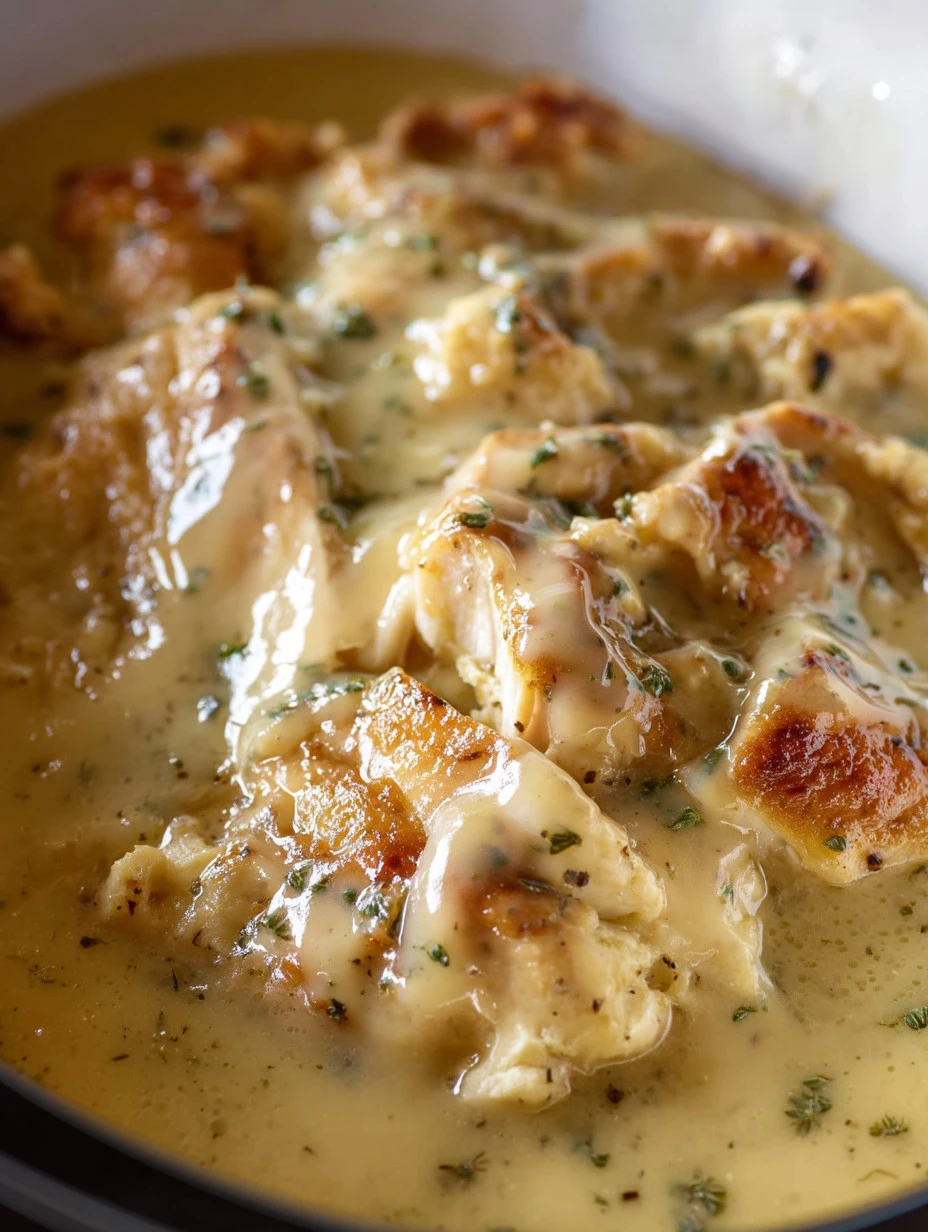Delicious Easy Crockpot Chicken and Gravy served in a bowl