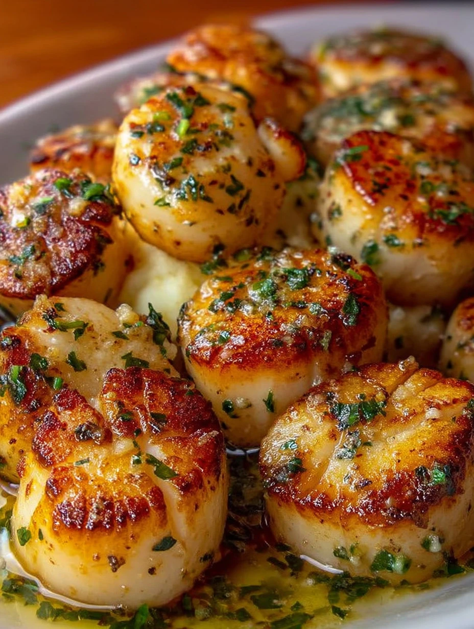Delicious garlic butter air fryer scallops served on a plate