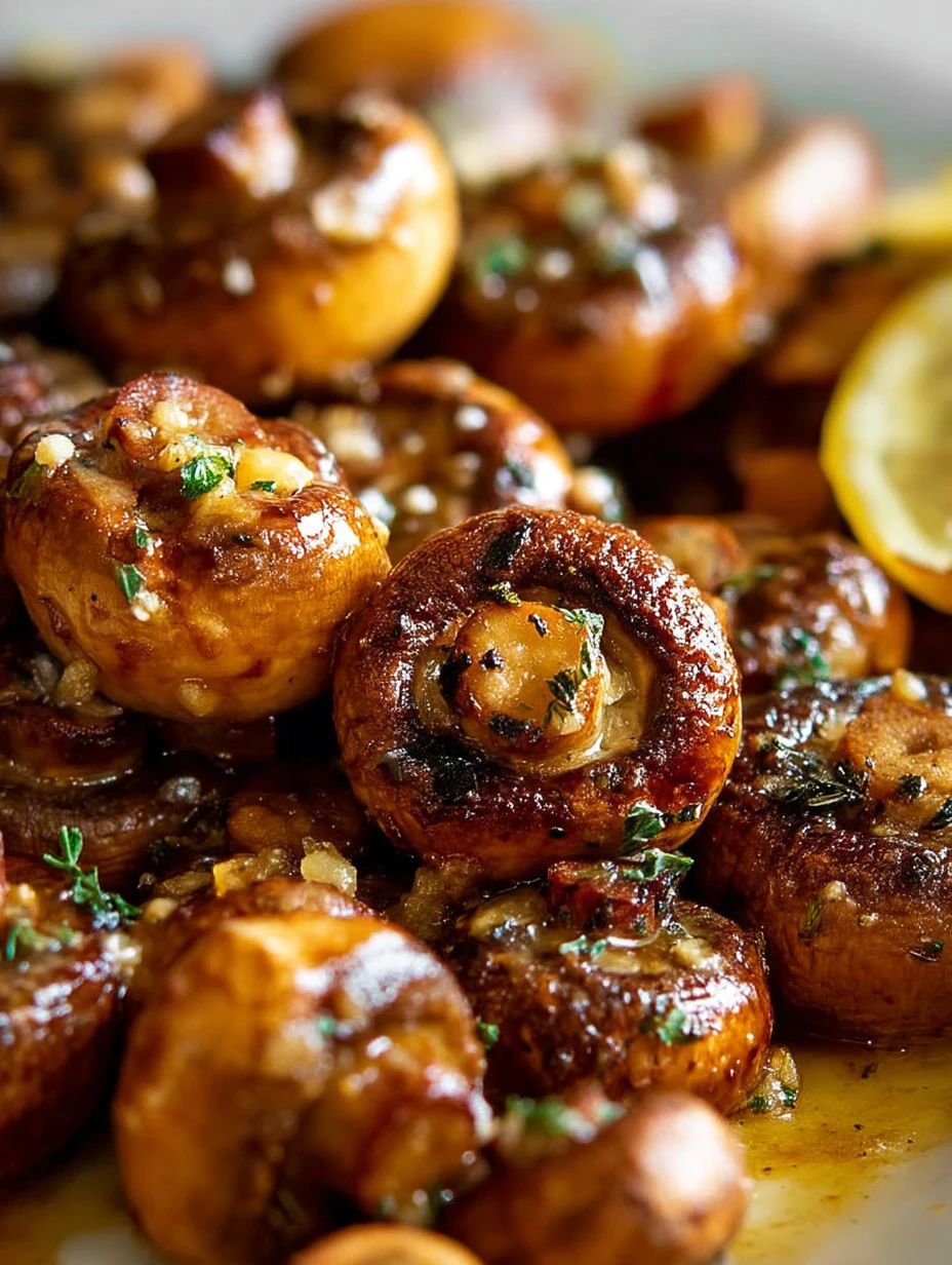 Delicious garlic butter roasted mushrooms served on a plate