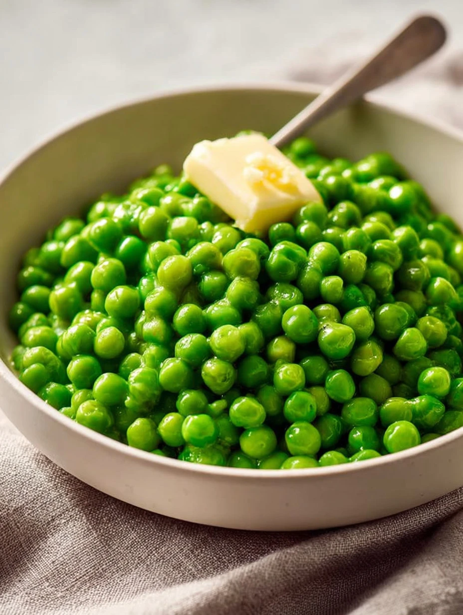 Delicious Garlic Buttered Peas served in a bowl as a side dish