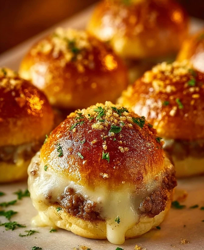 Garlic Parmesan Cheeseburger Bombs served on a plate