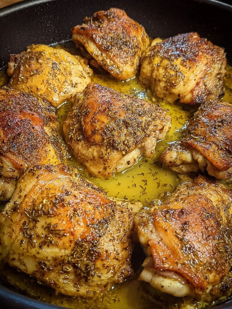 Garlic roasted chicken thighs served with creamy Parmesan gravy