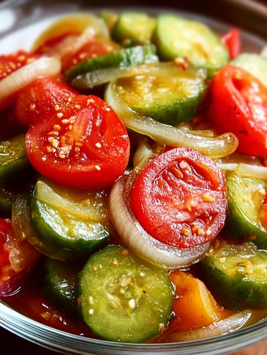 Delicious marinated cucumbers and tomatoes, a family recipe from Grandma.