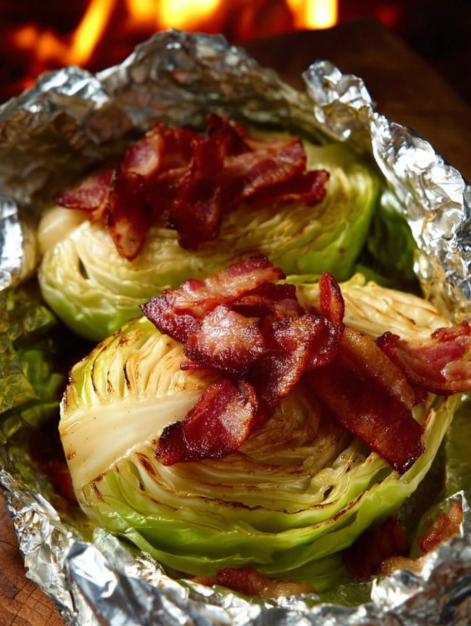 Grilled cabbage slice on a BBQ grill, showcasing delicious char marks